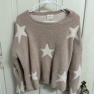 Cozy Star Pattern Sweater - Beige and White